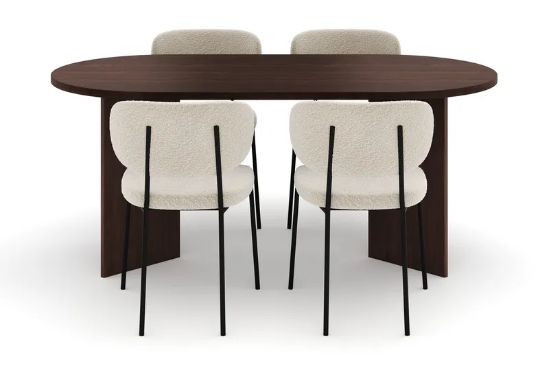 Dano Ruokapöytä 180 cm 4 Gemmiano Ruokatuolit - Pähkinä / Valkoinen Bouclé - Huonekalut - Pöytä & ruokailuryhmä - Ruokailuryhmä