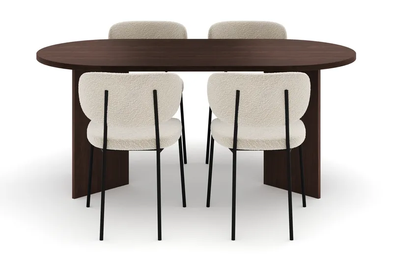 Dano Ruokapöytä 180 cm 4 Gemmiano Ruokatuolit - Pähkinä / Valkoinen Bouclé - Huonekalut - Pöytä & ruokailuryhmä - Ruokailuryhmä