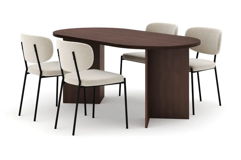 Dano Ruokapöytä 180 cm 4 Gemmiano Ruokatuolit, Pähkinä / Valkoinen Bouclé