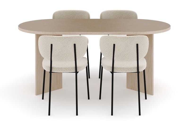 Dano Ruokapöytä 180 cm 4 Heathrow Ruokatuolit - Travertiini / Valkoinen Bouclé - Huonekalut - Pöytä & ruokailuryhmä - Ruokailuryhmä