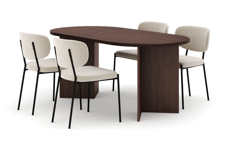 Dano Ruokapöytä 180 cm 4 Heathrow Ruokatuolit - Pähkinä / Valkoinen Bouclé - Huonekalut - Pöytä & ruokailuryhmä - Ruokailuryhmä