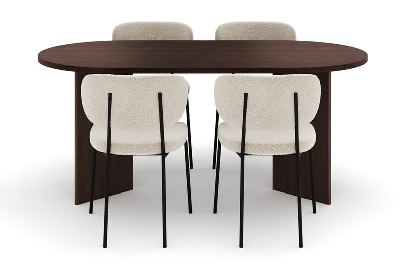 Dano Ruokapöytä 180 cm 4 Heathrow Ruokatuolit - Pähkinä / Valkoinen Bouclé - Huonekalut - Pöytä & ruokailuryhmä - Ruokailuryhmä