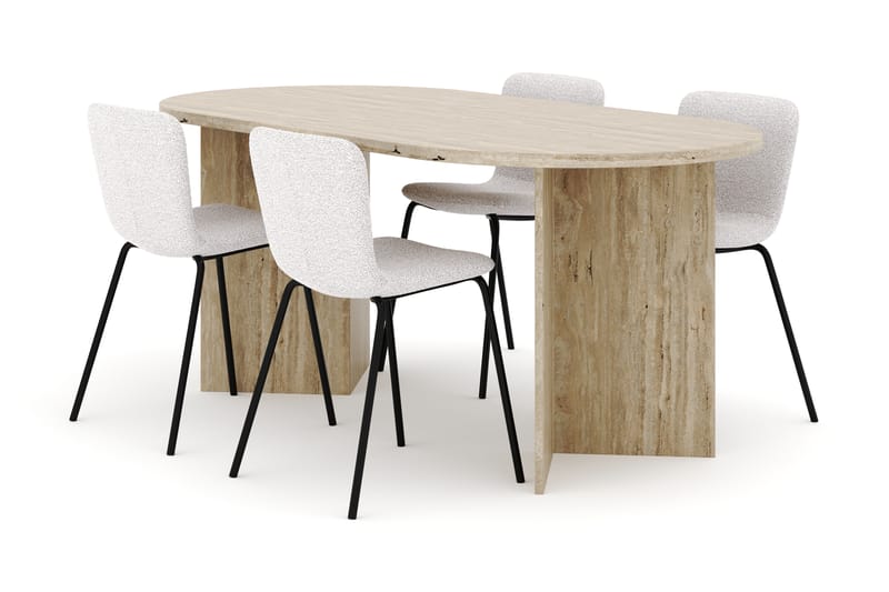 Dano Ruokapöytä 180 cm 4 Katy Ruokatuolit, Travertiini / Valkoinen