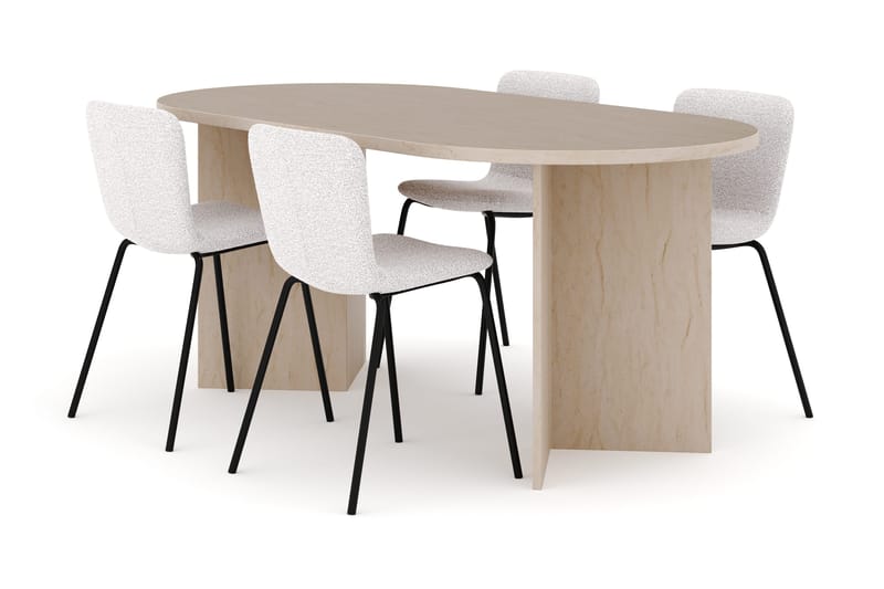 Dano Ruokapöytä 180 cm 4 Katy Ruokatuolit, Travertiini / Valkoinen