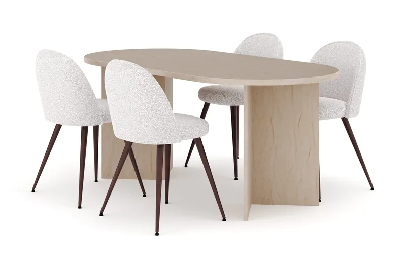 Dano Ruokapöytä 180 cm 4 Naira Plus Ruokatuolit, Travertiini / Valkoinen