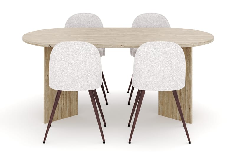 Dano Ruokapöytä 180 cm 4 Naira Plus Ruokatuolit - Travertiini / Valkoinen - Huonekalut - Pöytä & ruokailuryhmä - Ruokailuryhmä