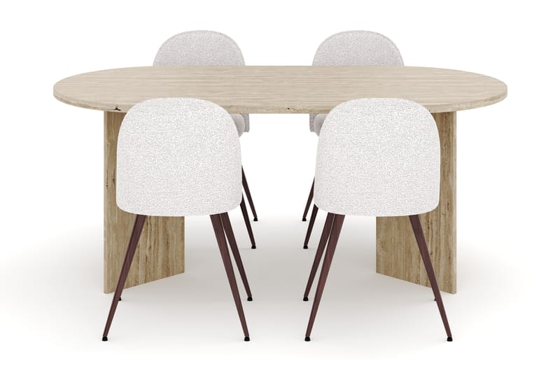 Dano Ruokapöytä 180 cm 4 Naira Plus Ruokatuolit - Travertiini / Valkoinen - Huonekalut - Pöytä & ruokailuryhmä - Ruokailuryhmä