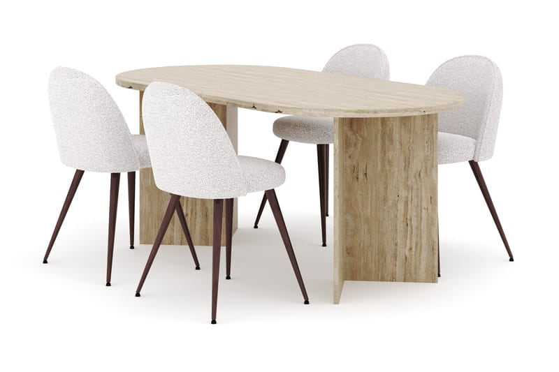 Dano Ruokapöytä 180 cm 4 Naira Plus Ruokatuolit - Travertiini / Valkoinen - Huonekalut - Pöytä & ruokailuryhmä - Ruokailuryhmä