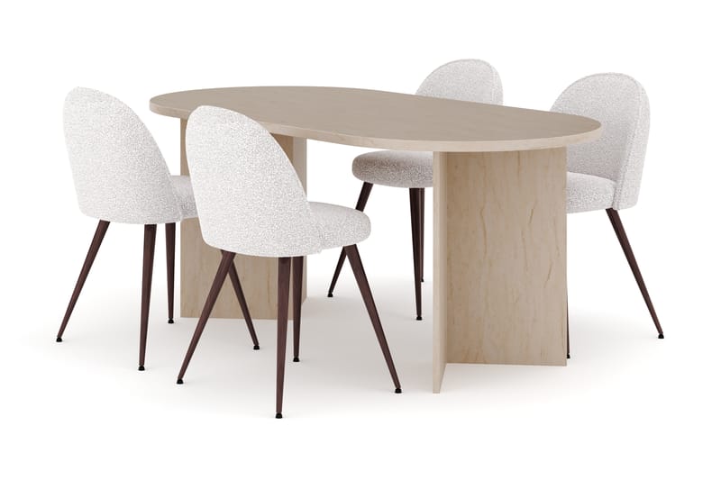 Dano Ruokapöytä 180 cm 4 Naira Plus Ruokatuolit, Travertiini / Valkoinen