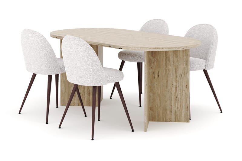 Dano Ruokapöytä 180 cm 4 Naira Plus Ruokatuolit - Travertiini / Valkoinen - Huonekalut - Pöytä & ruokailuryhmä - Ruokailuryhmä