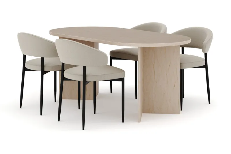 Dano Ruokapöytä 180 cm 4 Sawako Ruokatuolit - Travertiini / Beige - Huonekalut - Pöytä & ruokailuryhmä - Ruokailuryhmä