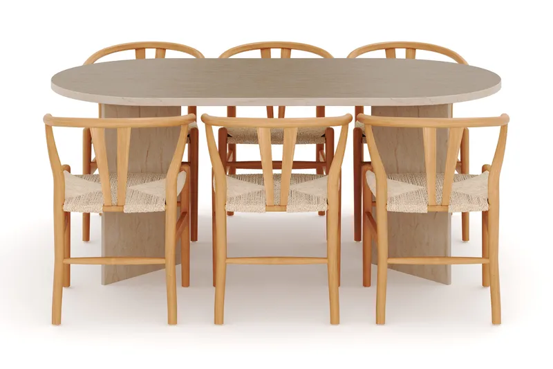 Dano Ruokapöytä 180 cm 6 Dastoori Ruokatuolit - Travertiini / Luonnonväri - Huonekalut - Pöytä & ruokailuryhmä - Ruokailuryhmä