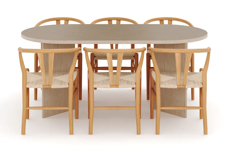 Dano Ruokapöytä 180 cm 6 Dastoori Ruokatuolit - Travertiini / Luonnonväri - Huonekalut - Pöytä & ruokailuryhmä - Ruokailuryhmä