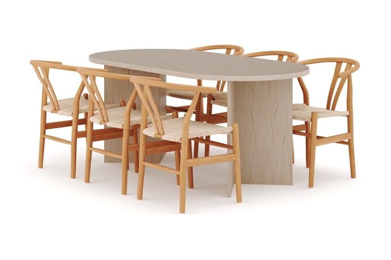 Dano Ruokapöytä 180 cm 6 Dezuid Ruokatuolit, Travertiini / Luonnonväri