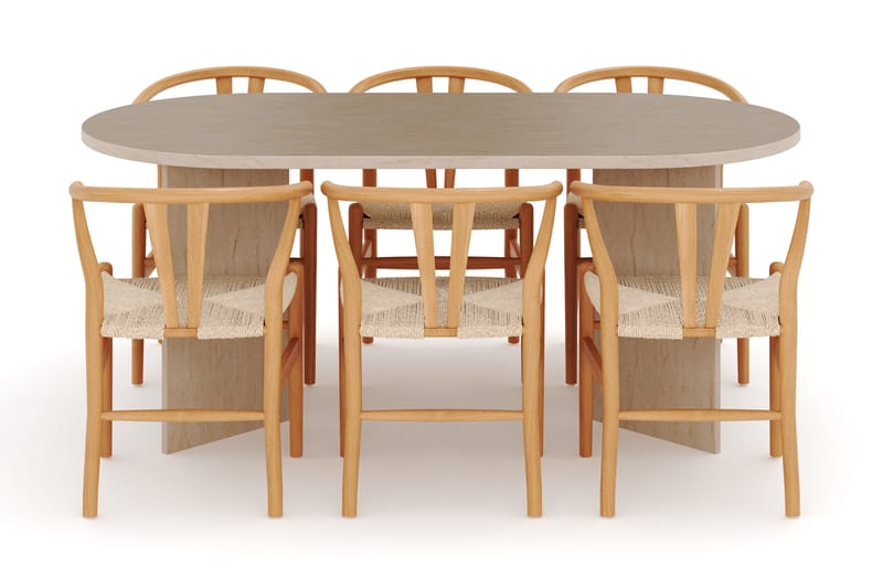 Dano Ruokapöytä 180 cm 6 Dezuid Ruokatuolit - Travertiini / Luonnonväri - Huonekalut - Pöytä & ruokailuryhmä - Ruokailuryhmä