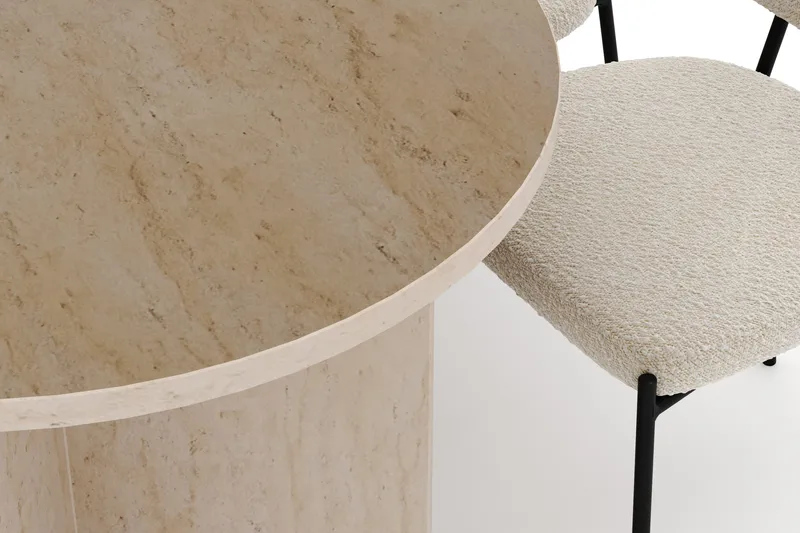 Dano Ruokapöytä 180 cm 6 Gemmiano Ruokatuolit - Travertiini / Valkoinen Bouclé - Huonekalut - Pöytä & ruokailuryhmä - Ruokailuryhmä