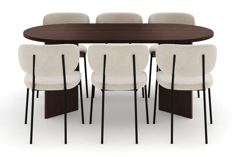 Dano Ruokapöytä 180 cm 6 Gemmiano Ruokatuolit - Pähkinä / Valkoinen Bouclé - Huonekalut - Pöytä & ruokailuryhmä - Ruokailuryhmä