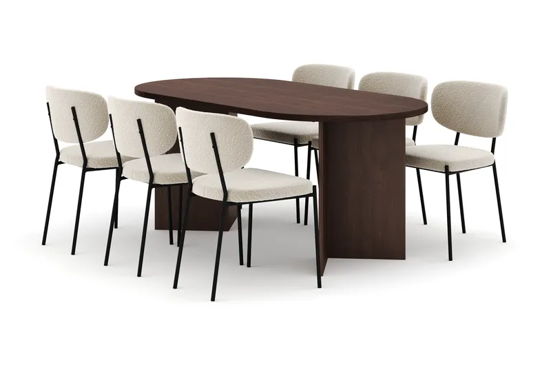 Dano Ruokapöytä 180 cm 6 Gemmiano Ruokatuolit - Pähkinä / Valkoinen Bouclé - Huonekalut - Pöytä & ruokailuryhmä - Ruokailuryhmä