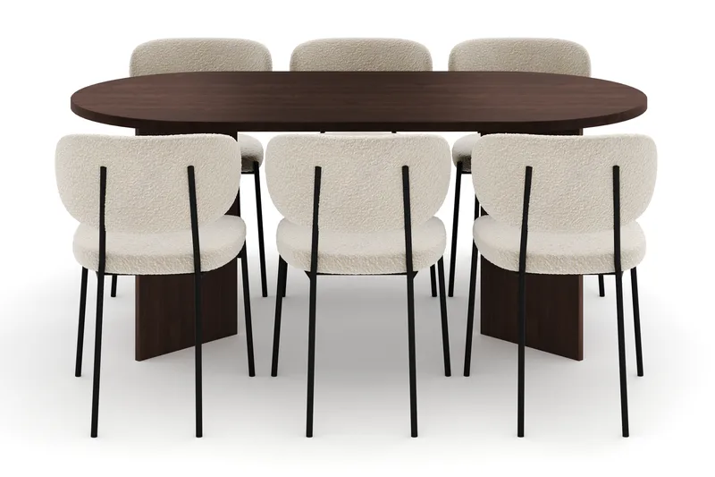 Dano Ruokapöytä 180 cm 6 Gemmiano Ruokatuolit - Pähkinä / Valkoinen Bouclé - Huonekalut - Pöytä & ruokailuryhmä - Ruokailuryhmä