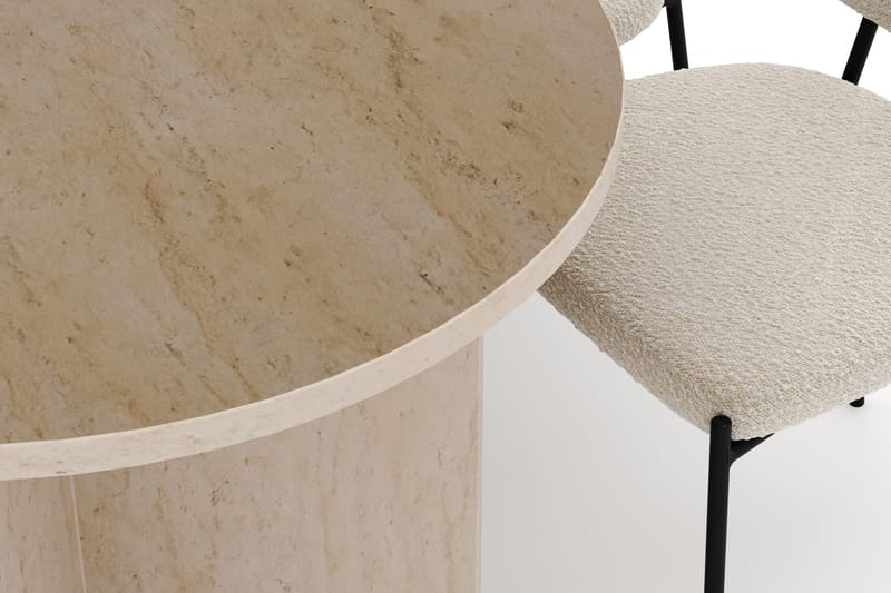 Dano Ruokapöytä 180 cm 6 Heathrow Ruokatuolit - Travertiini / Valkoinen Bouclé - Huonekalut - Pöytä & ruokailuryhmä - Ruokailuryhmä
