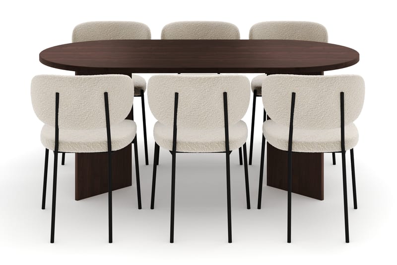 Dano Ruokapöytä 180 cm 6 Heathrow Ruokatuolit - Pähkinä / Valkoinen Bouclé - Huonekalut - Pöytä & ruokailuryhmä - Ruokailuryhmä