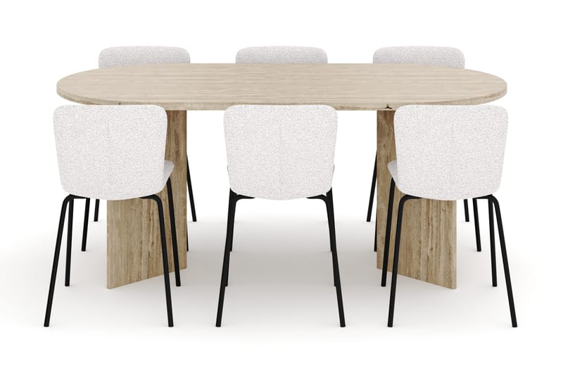 Dano Ruokapöytä 180 cm 6 Katy Ruokatuolit - Travertiini / Valkoinen - Huonekalut - Pöytä & ruokailuryhmä - Ruokailuryhmä