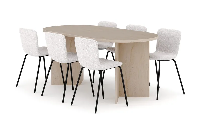 Dano Ruokapöytä 180 cm 6 Katy Ruokatuolit, Travertiini / Valkoinen