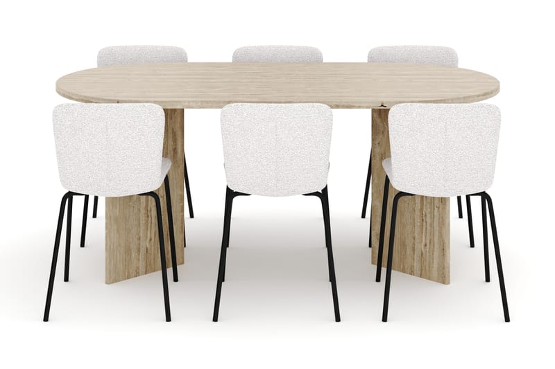 Dano Ruokapöytä 180 cm 6 Katy Ruokatuolit - Travertiini / Valkoinen - Huonekalut - Pöytä & ruokailuryhmä - Ruokailuryhmä