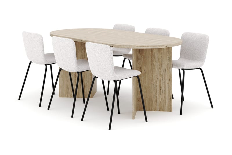 Dano Ruokapöytä 180 cm 6 Katy Ruokatuolit - Travertiini / Valkoinen - Huonekalut - Pöytä & ruokailuryhmä - Ruokailuryhmä