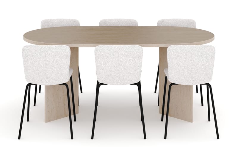 Dano Ruokapöytä 180 cm 6 Katy Ruokatuolit - Travertiini / Valkoinen - Huonekalut - Pöytä & ruokailuryhmä - Ruokailuryhmä