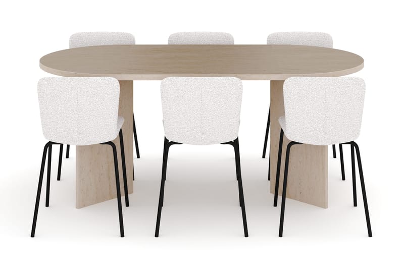 Dano Ruokapöytä 180 cm 6 Katy Ruokatuolit - Travertiini / Valkoinen - Huonekalut - Pöytä & ruokailuryhmä - Ruokailuryhmä