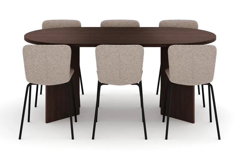 Dano Ruokapöytä 180 cm 6 Katy Ruokatuolit - Pähkinä / Greige - Huonekalut - Pöytä & ruokailuryhmä - Ruokailuryhmä