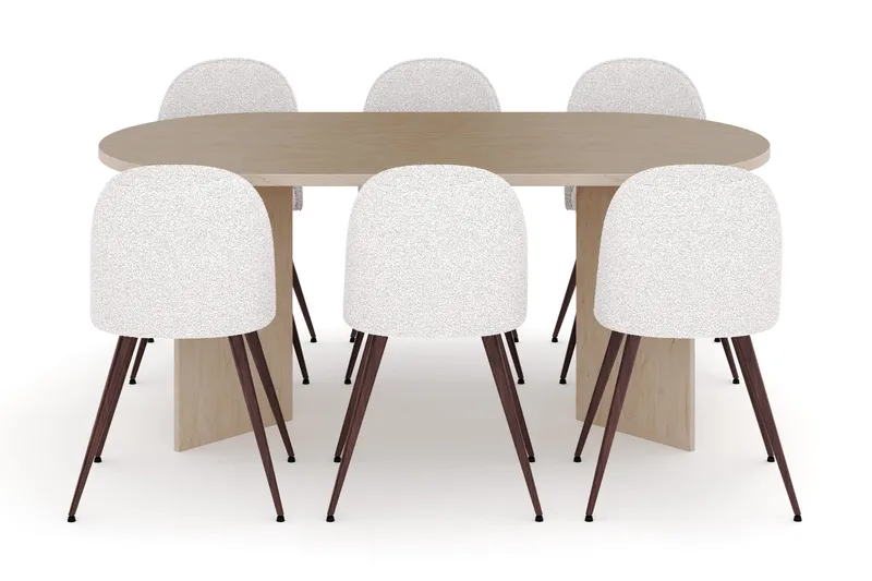 Dano Ruokapöytä 180 cm 6 Naira Plus Ruokatuolit - Travertiini / Valkoinen - Huonekalut - Pöytä & ruokailuryhmä - Ruokailuryhmä