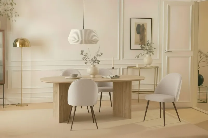 Dano Ruokapöytä 180 cm 6 Naira Plus Ruokatuolit - Travertiini / Valkoinen - Huonekalut - Pöytä & ruokailuryhmä - Ruokailuryhmä