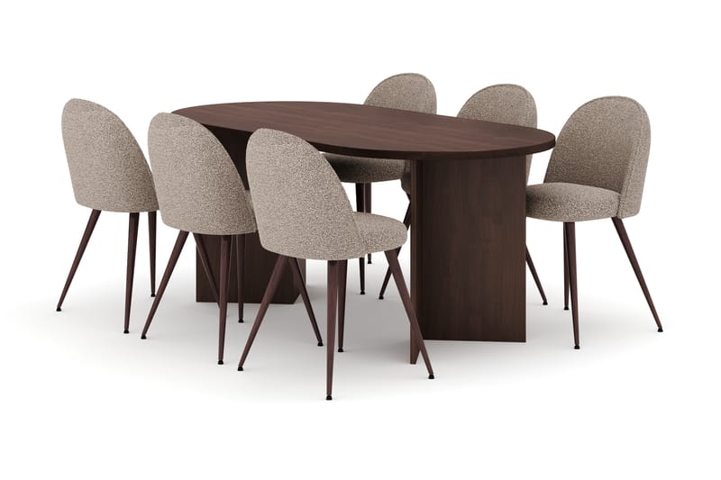 Dano Ruokapöytä 180 cm 6 Naira Plus Ruokatuolit, Pähkinä / Greige