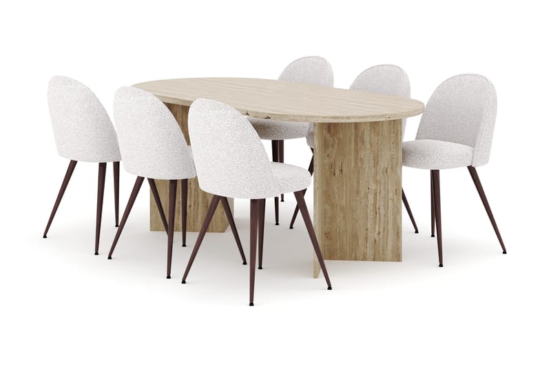 Dano Ruokapöytä 180 cm 6 Naira Plus Ruokatuolit, Travertiini / Valkoinen