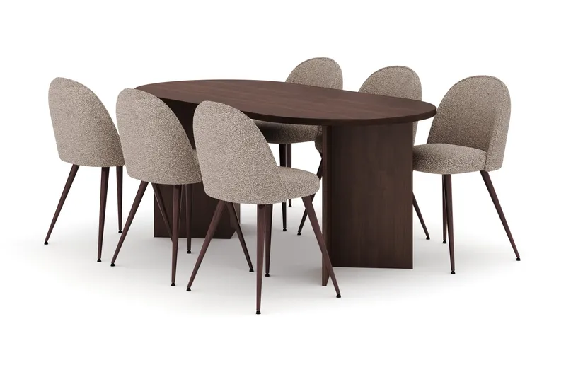 Dano Ruokapöytä 180 cm 6 Naira Plus Ruokatuolit, Pähkinä / Greige