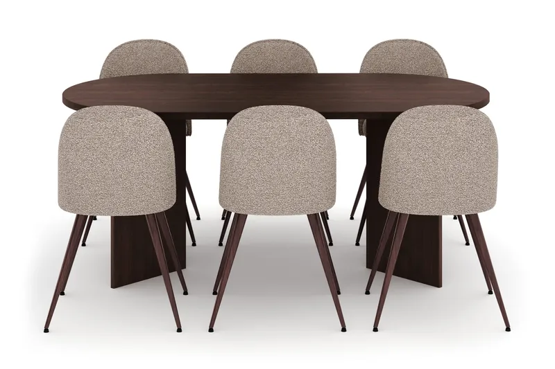 Dano Ruokapöytä 180 cm 6 Naira Plus Ruokatuolit - Pähkinä / Greige - Huonekalut - Pöytä & ruokailuryhmä - Ruokailuryhmä