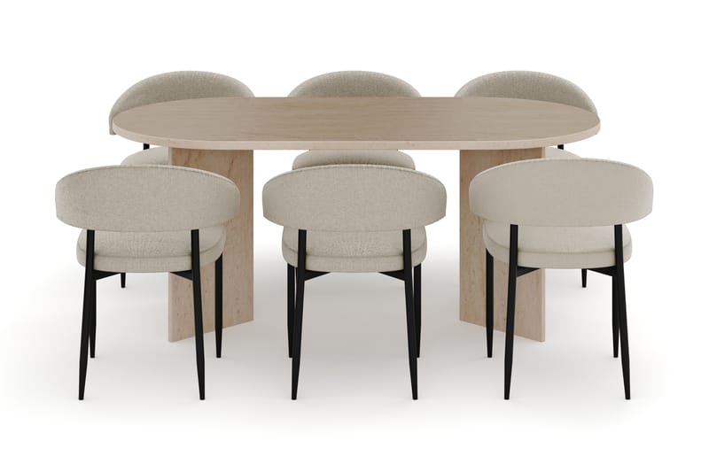 Dano Ruokapöytä 180 cm 6 Sawako Ruokatuolit - Travertiini / Beige - Huonekalut - Pöytä & ruokailuryhmä - Ruokailuryhmä