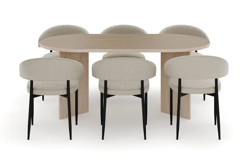 Dano Ruokapöytä 180 cm 6 Sawako Ruokatuolit - Travertiini / Beige - Huonekalut - Pöytä & ruokailuryhmä - Ruokailuryhmä