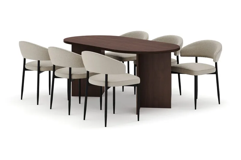 Dano Ruokapöytä 180 cm 6 Sawako Ruokatuolit, Pähkinä / Beige