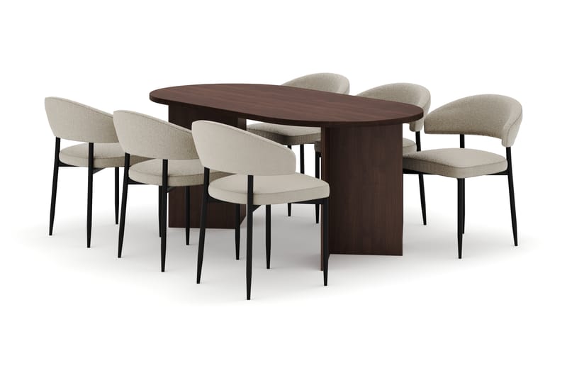 Dano Ruokapöytä 180 cm 6 Sawako Ruokatuolit - Pähkinä / Beige - Huonekalut - Pöytä & ruokailuryhmä - Ruokailuryhmä
