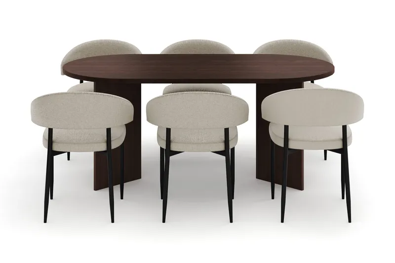 Dano Ruokapöytä 180 cm 6 Sawako Ruokatuolit - Pähkinä / Beige - Huonekalut - Pöytä & ruokailuryhmä - Ruokailuryhmä