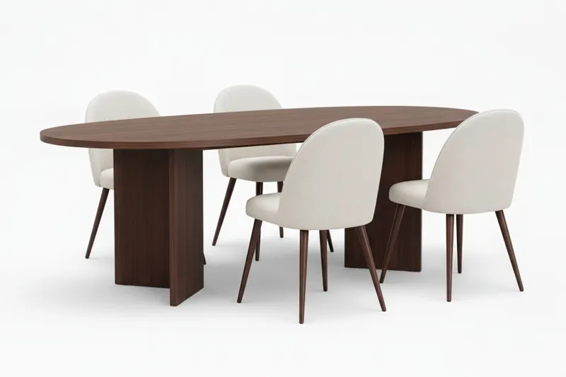 Dano Ruokapöytä 180 cm ja 4 Nibe Plus Ruokatuolia, Valkoinen/Ruskea