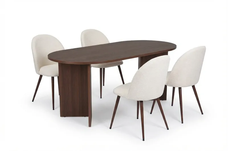 Dano Ruokapöytä 180 cm ja 4 Nibe Plus Ruokatuolia, Valkoinen/Ruskea