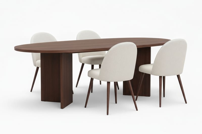 Dano Ruokapöytä 180 cm ja 4 Nibe Plus Ruokatuolia, Valkoinen/Ruskea