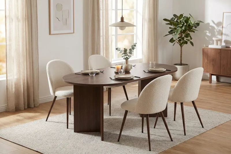 Dano Ruokapöytä 180 cm ja 4 Nibe Plus Ruokatuolia - Valkoinen/Ruskea - Huonekalut - Pöytä & ruokailuryhmä - Ruokailuryhmä