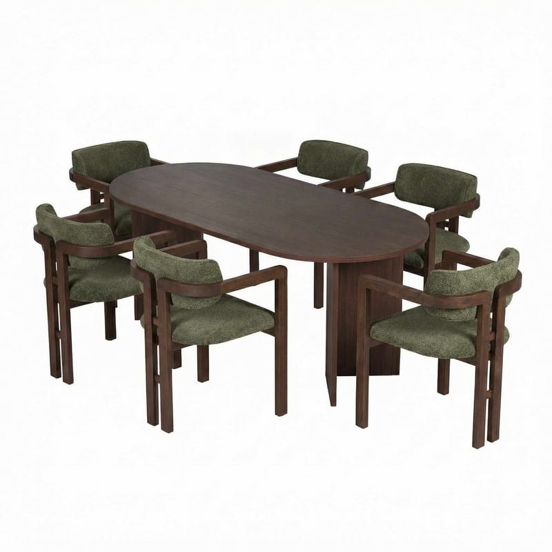 Dano Ruokapöytä 180 cm ja 6 Bonavista Tuolia - Milano Walnut, Dark Walnut, Vihreä - Huonekalut - Pöytä & ruokailuryhmä - Ruokailuryhmä