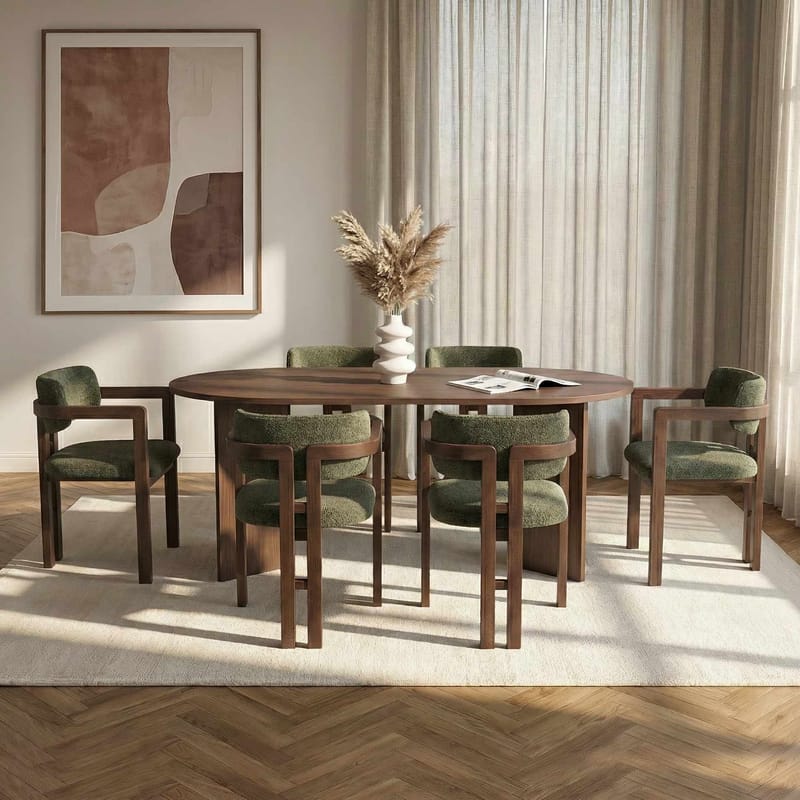 Dano Ruokapöytä 180 cm ja 6 Bonavista Tuolia - Milano Walnut, Dark Walnut, Vihreä - Huonekalut - Pöytä & ruokailuryhmä - Ruokailuryhmä