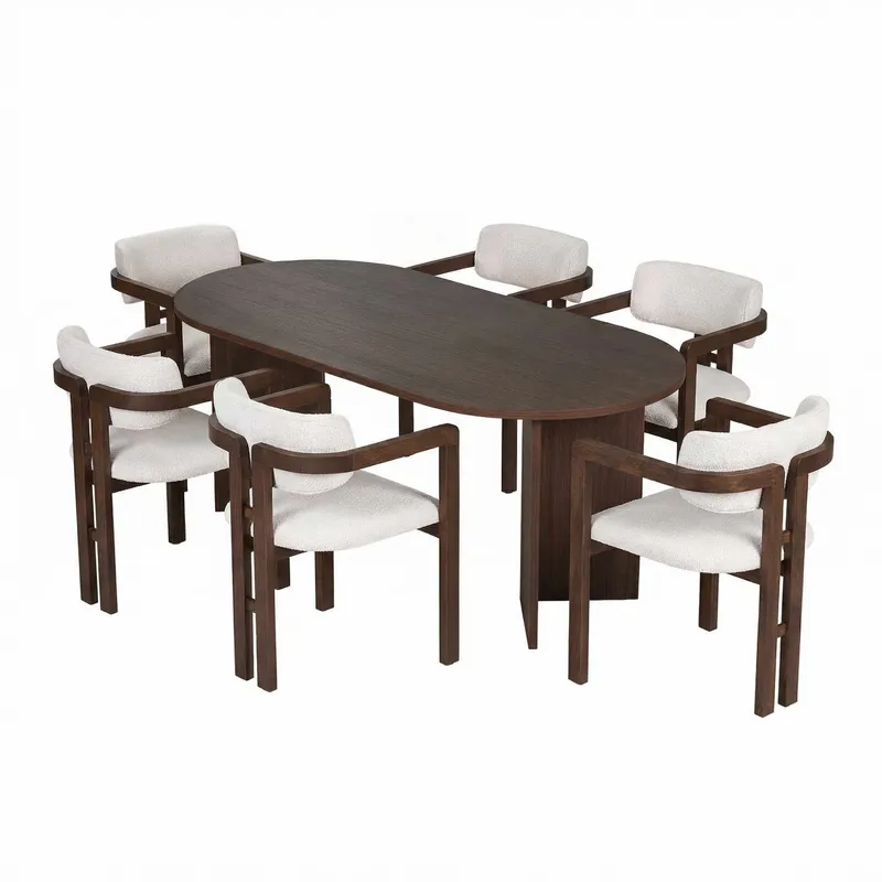 Dano Ruokapöytä 180 cm ja 6 Bonavista Tuolia, Milano Walnut, Dark Walnut, White